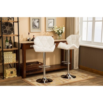 White Faux Leather Adjustable Swivel Bar Stools with Chrome Base, Set of 2