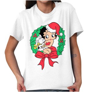 Santa Betty Boop Christmas Wreath Womens Graphic T Shirt Tees Brisco Brands - 1 of 4