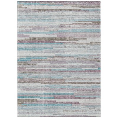 Teal Blue And Beige Striped Washable Indoor Outdoor Area Rug