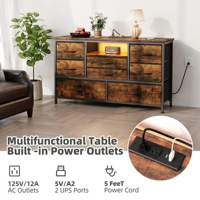 Rustic Brown MDF TV Cabinet with 8 Drawers and LED
