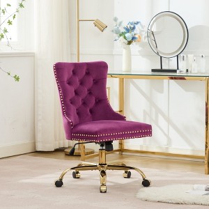 TOBILI Modern Velvet Upholstered Tufted Button Home Office Chair with Golden Metal Base,Adjustable Desk Chair Swivel Office Chair (Purple) - 1 of 4