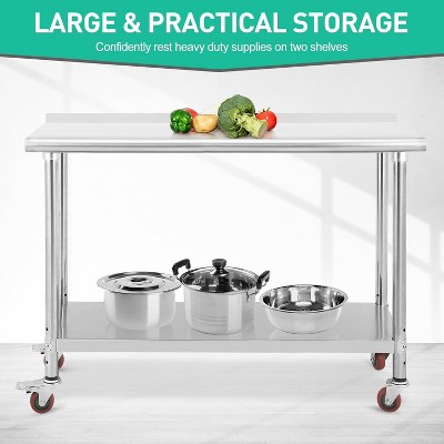 Stainless Steel Work Table–Adjustable Utility Kitchen Cart with Backsplash,Heavy Duty Equipment