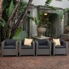 Outdoor 4 Piece Faux Rattan Club Chairs,Fabric Upholstered Patio Accent Chairs,Armrests Lounge Chair For Poolside Backyard-Coolbibila - 3 of 4