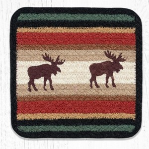 Earth Rugs V-19 Moose Square Jute Trivet 10"x10" Rustic Table Protector - 1 of 3