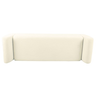 Cream Faux Shearling Storage Bench with Wood Legs