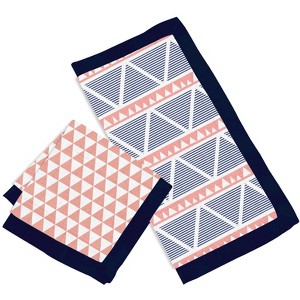 Bacati - Emma Aztec Print Coral/Navy Triangles Muslin 2 pc Security Blankets - 1 of 4