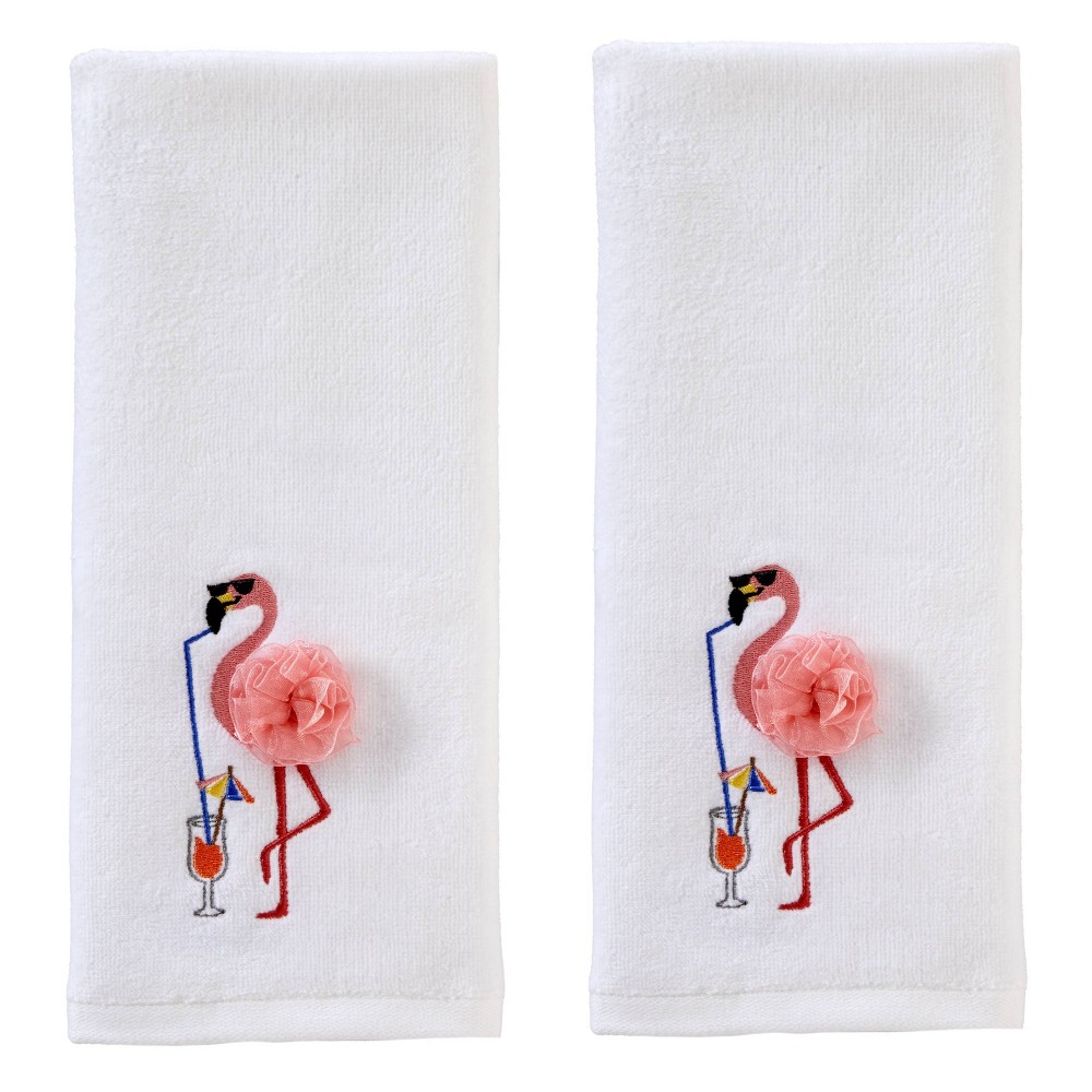 Photos - Towel SKL Home 2pc Cool Flamingo Hand  Set Optic White: 100 Cotton, Midweig