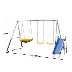 The Swing Company Reese Galvanized Metal 5' Slide with 2 Padded Saucer Swing and Ancho Swing Set - 1 of 4