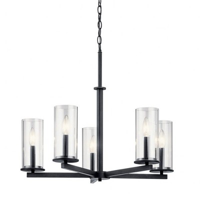 Elegant Crosby 5-Light Chandelier with Clear Glass Shades and Distressed Bronze Finish
