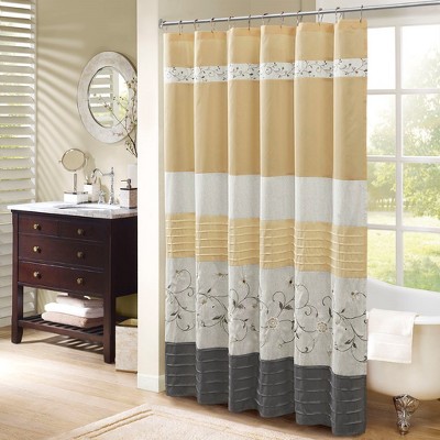 VYNXARIA 72*72"Faux Silk Embroidered Floral Shower Curtain,Yellow