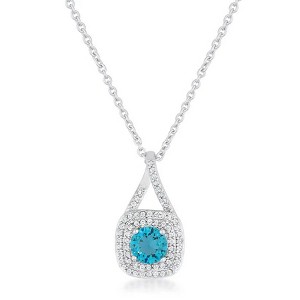 ShineHigh 1.2ct Aqua Cubic Zirconia Drop Pendant Necklace – Rhodium Plated Vintage-Style Teardrop with Clear CZ Halo & Adjustable Chain - 1 of 1
