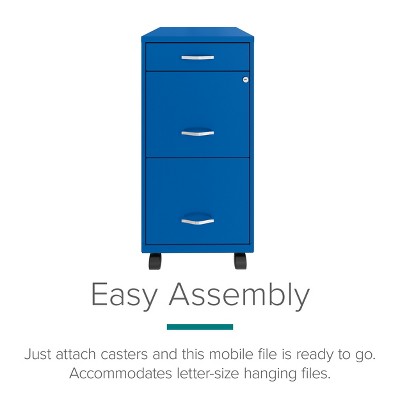 Compact Blue Steel 3-Drawer Mobile File Cabinet with Lock