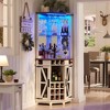 OKD 72" Corner Bar Storage Cabinet, Tall Wine Bar Cabinet w/Barn Door & Adjustable Shelf, Home Bar Cabinet w/LED Light & Glass Rack - 2 of 4
