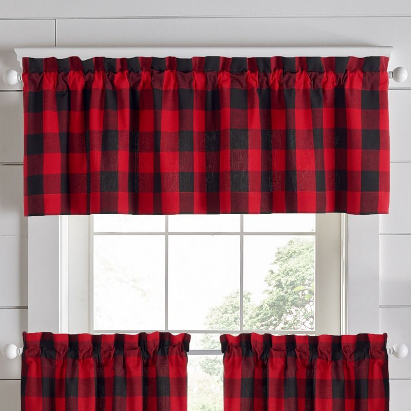 Farmhouse Red/Black Buffalo Check Kitchen Window Valance - 60" x 15" - Red/Black  - Elrene Home Fashions, 1 of 4