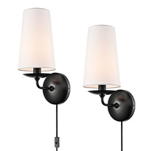 Claxy Black Plug In Wall Sconce Fabric Shade Set of Two - 1 of 4