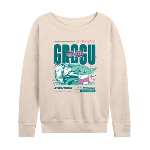 Women's - Star Wars - The Mandalorian Grogu Manga Lightweight French Terry Wide Neck Long Sleeve Graphic Shirt - 1 of 4