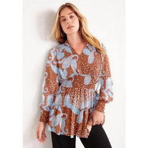 June + Vie by Roaman's Smocked Georgette Tunic - 1 of 4
