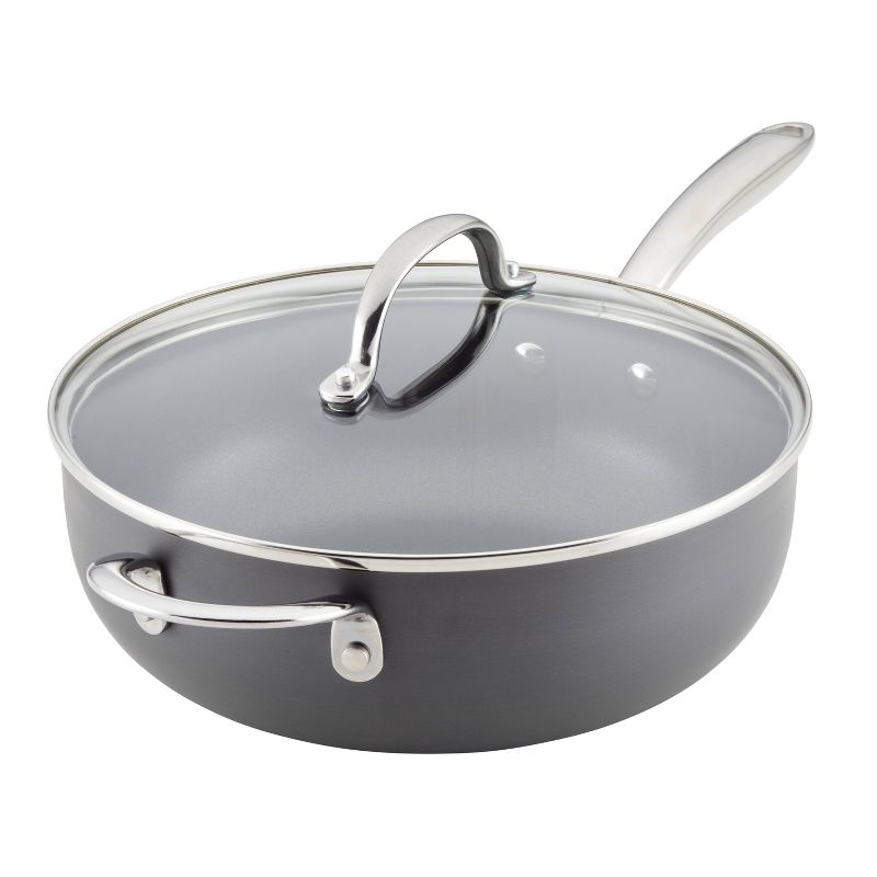 Rachael Ray 4qt Hard Anodized Nonstick Saucier Saucepan with Helper Handle and Lid Gray, 1 of 9