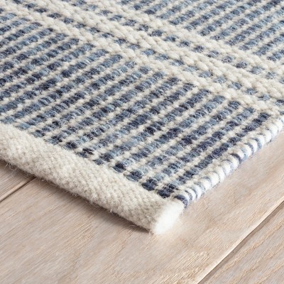 Malta Blue and Cream Handwoven Wool and Viscose Rug, 10' x 14'