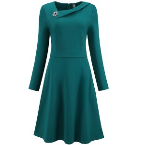 INSPIRE CHIC Women's Elegant A-Line Asymmetrical Neckline Wear to Work Flare Dress - 1 of 4