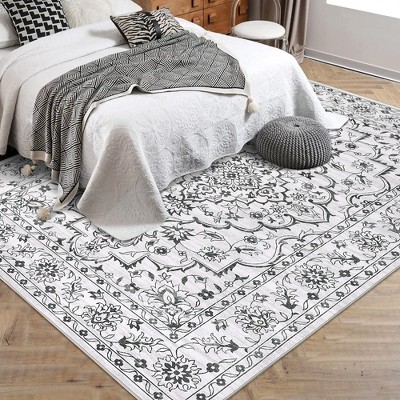 Garvee Machine Washable Area Rug, Ultra-Thin Large Floral Print Rugs, Stain Resistant -Non Slip Backing Carpet