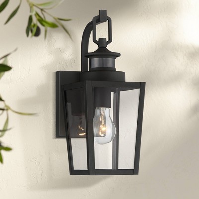 Black Steel and Glass Motion Sensor Outdoor Wall Lights Set