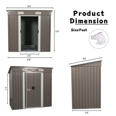 6ft x 4ft Dark Brown Metal Outdoor Storage Shed
