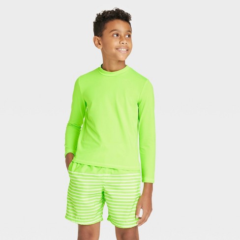 Boys' Solid Long Sleeve Rash Guard Swim Shirt - Cat u0026 Jack™ Lime Green :  Target