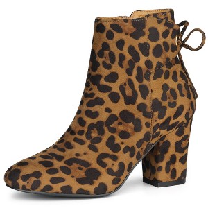 Allegra K Women's Round Toe Block Heel Side Zipper Lace Up Back Ankle Boots - 1 of 4