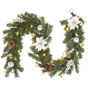 6 FT Christmas Garland with Lights,Battery Operated Lighted Garland with Pine Cones Red Berries,Christmas Decor Mantle Fireplace Indoor Outdoor Home - 1 of 4