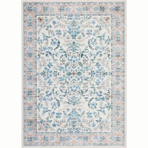 Vintage Floral Washable Rug, Non-Slip Rubber Backing Low Pile Carpet, Foldable Accent Mat for Living Room & Bedroom - 1 of 4
