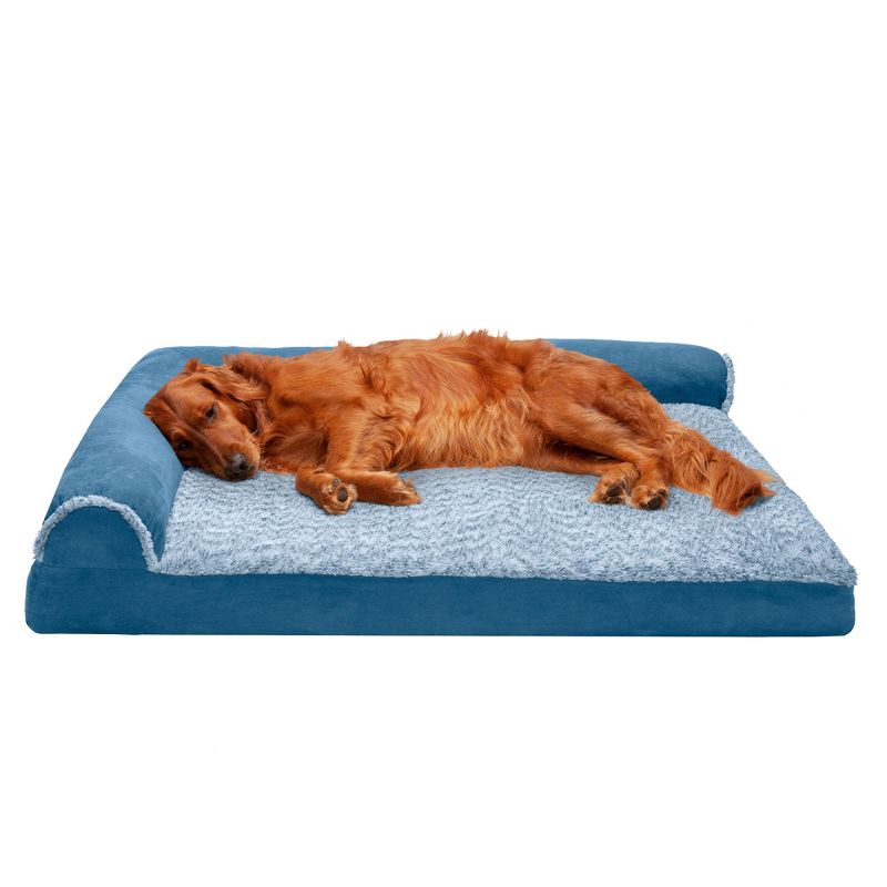 FurHaven Two-Tone Faux Fur & Suede Deluxe Chaise Lounge Memory Foam Sofa-Style Dog Bed, 1 of 4