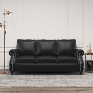 Sapphtopaz Modern PU Leather Sofa Couch Upholstered 3-Seater Sofa with Nailhead Trim & Wood Legs,Comfy Couches for Living Room,Apartment - 1 of 4