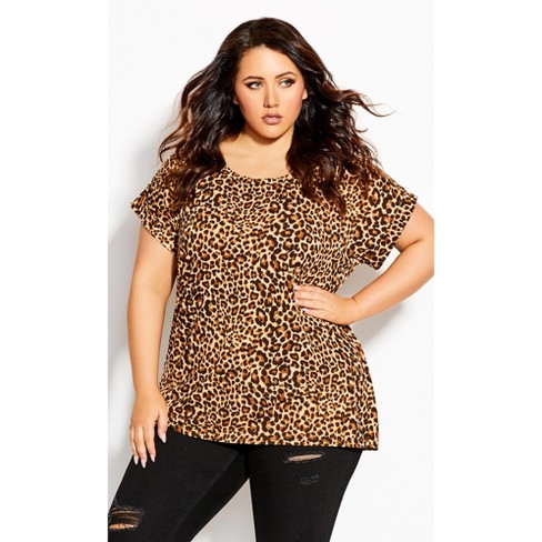 Loralette | Women's Plus Size Turn-up Sleeve Tee - Cheetah - 18w/20w ...