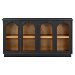 Hostack 4-Door Sideboard Cabinet with Glass Doors, Large Storage and Adjustable Shelves for Kitchen and Dining Room, Black - 1 of 4