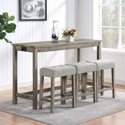 4 Piece Dining Table Set, Bar Table and Chairs Set, Bar Table Set with Power Outlet, for Living Room, Dining Room, Game Room