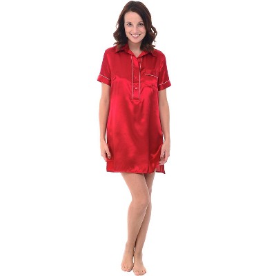 Alexander Del Rossa Womens Satin Nightgown, Boyfriend Style Short Sleeve Sleep Shirt