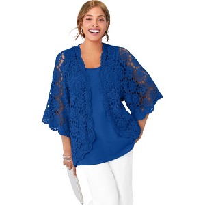 Jessica London Women's Plus Size Crochet Cardigan - 1 of 4