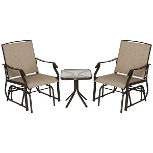 3 Piece Outdoor Glider Chair with Coffee Table Bistro Set, 2 Patio Rocking Swing Chairs with Breathable Sling Fabric, Glass Tabletop - 1 of 4