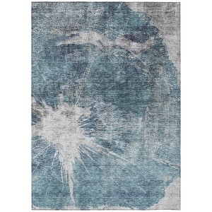 Teal Blue Navy Blue And Gray Abstract Washable Indoor Outdoor Area Rug - 1 of 4