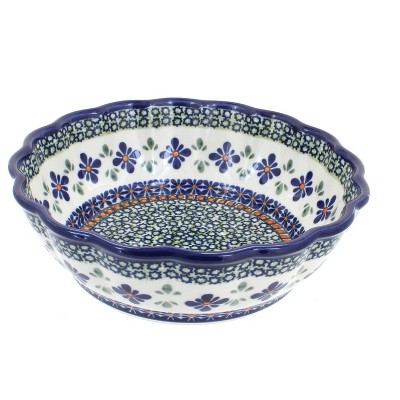 Blue Rose Polish Pottery Mosaic Flower Medium Scallop Bowl