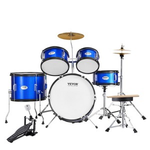 VEVOR Kids Drum Set,5-Piece,16 in Beginner Full Drum Set with Bass Toms Snare Floor Drum Throne Cymbal Hi-Hat Pedal and Two Pairs of Drumsticks,Blue - 1 of 4