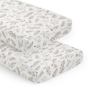 Sweet Jojo Designs Gender Neutral Unisex Fitted Crib Sheets Set Botanical Ivory Beige Taupe and White 2pc - 1 of 4