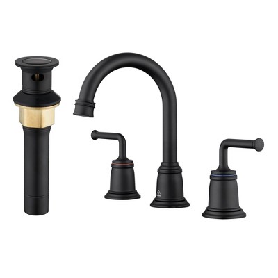 CASAINC 8 in. Widespread Double Handle Bathroom Faucet with 360° Swivel Spout, Stainless Steel Pop Up Drain in Brushed Gold