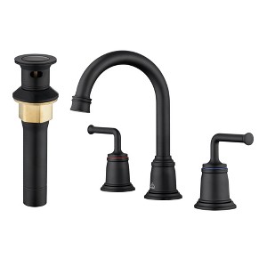 CASAINC 8 in. Widespread Double Handle Bathroom Faucet with 360° Swivel Spout, Stainless Steel Pop Up Drain in Brushed Gold - 1 of 1