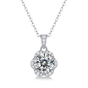 Guili 2ctw Pendant Necklace with Lab-Created Moissanite, Cluster Lace Halo Design, and Elegant Flower Motif - 1 of 3