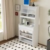 TiramisuBest 110" Foldable Dining Table with Hutch,Multifunctional Cupboard with Storage Shelf and Side Hooks for Small Places,Apartment - 3 of 4