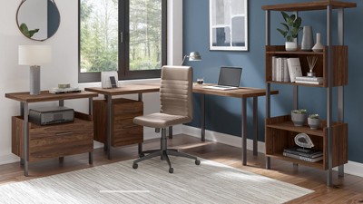 Contemporary L Shaped Desk with Hutch - Modern Walnut - Elements by Harmony Collection