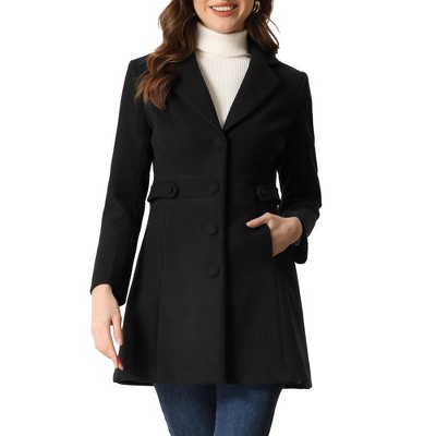 Allegra K Women's Notched Lapel Single Breasted Button Down Outerwear Winter Coats