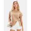 EXLURA Womens Summer Oversized Tops Short Sleeve Crewneck Waffle Shirts Casual Blouses - 3 of 4